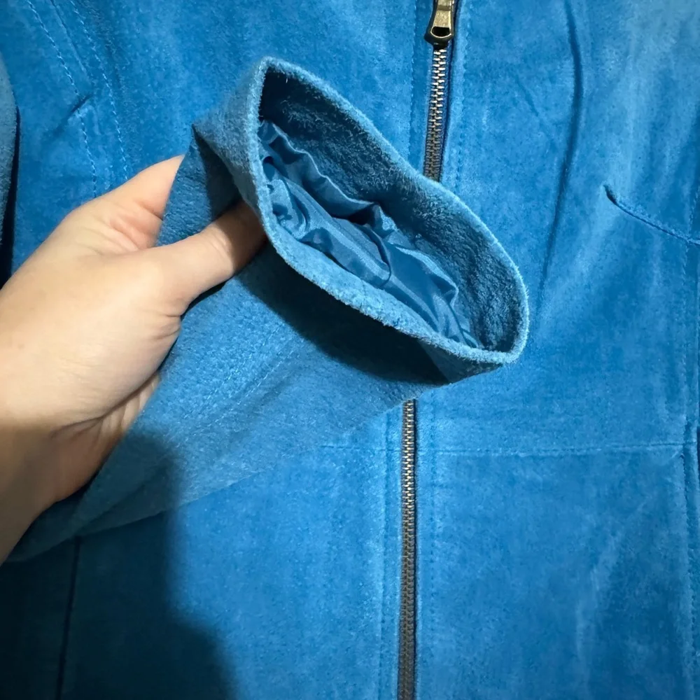 Relativity Vintage Bright Cerulean Cyan‎ Blue Genuine Leather Full Zip Jacket MP